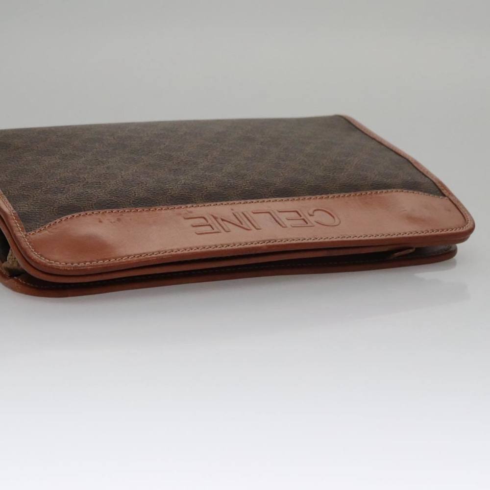 CELINE Macadam Canvas Clutch Bag PVC Leather Brown Gold Auth 106871 - Picture 5 of 16
